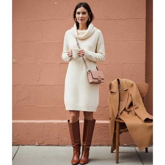 Anthropologie Sonoran Sweater Dress in Ivory | Women Size L | Cowl Neck - Picture 1 of 9